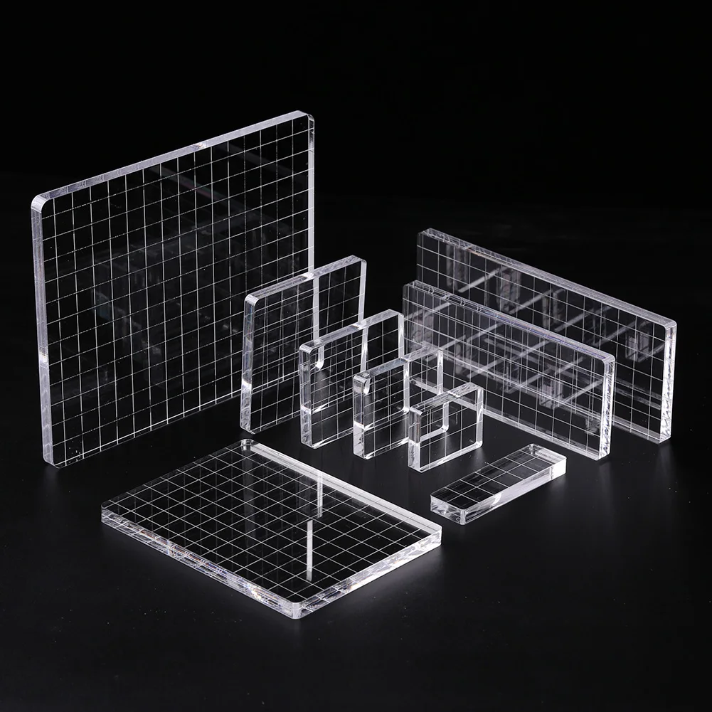 Transparency Acrylic Block with Grid Line DIY Seal Stamp Position Clear Stamping Tool for Scrapbooking Album Embossing Decor acrylic stamp block
