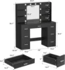 Vanity Desk with LED Lighted Mirror&Power Outlet, 3 Model Lights Makeup Vanity Table with 7 Drawers and 6 Storage Shelves 6