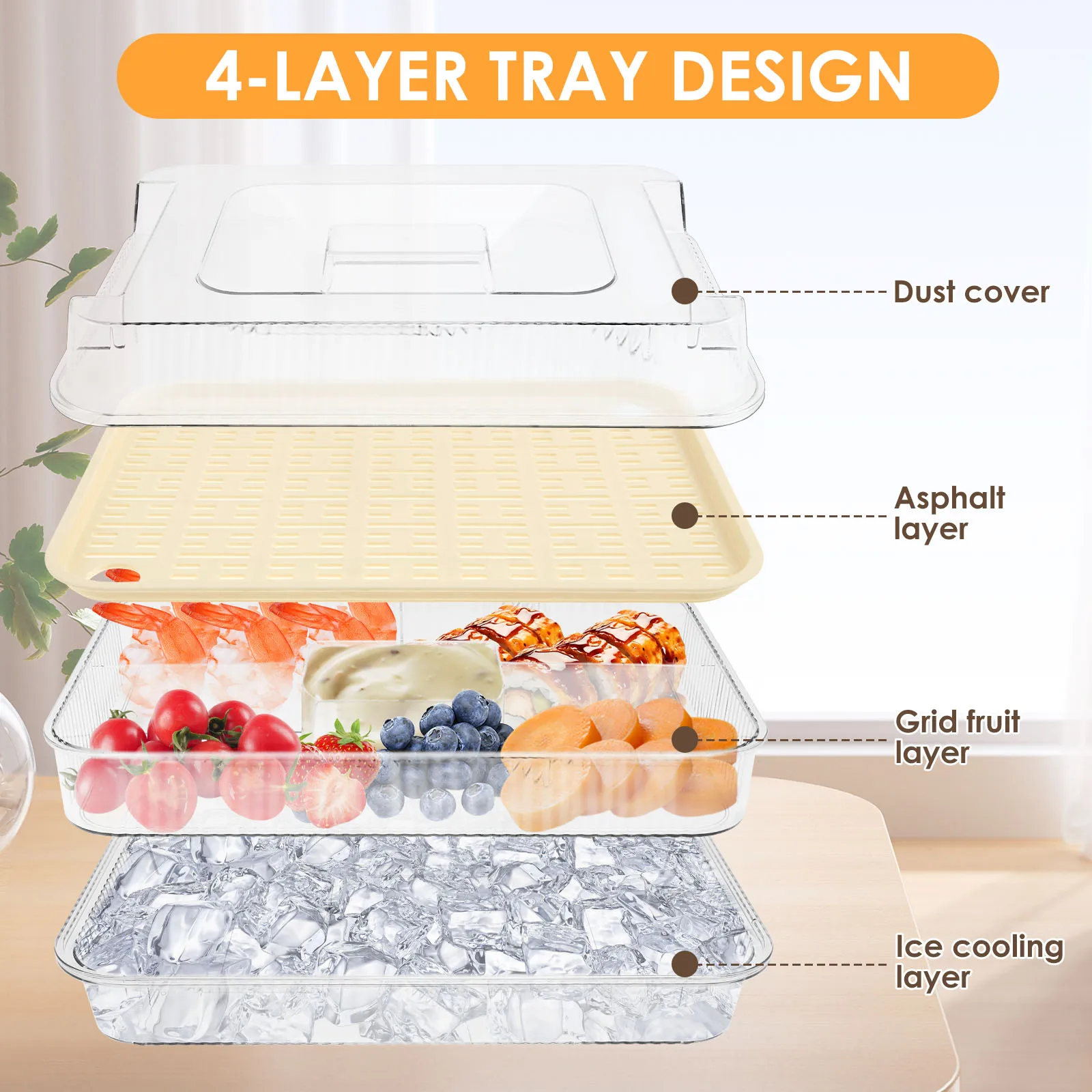 Ice Party Platter with Lid  3 Layers Chilled Party Platter Serving Dish For Fruit Veggie Cocktail, Picnic Serving Tray Outdoor