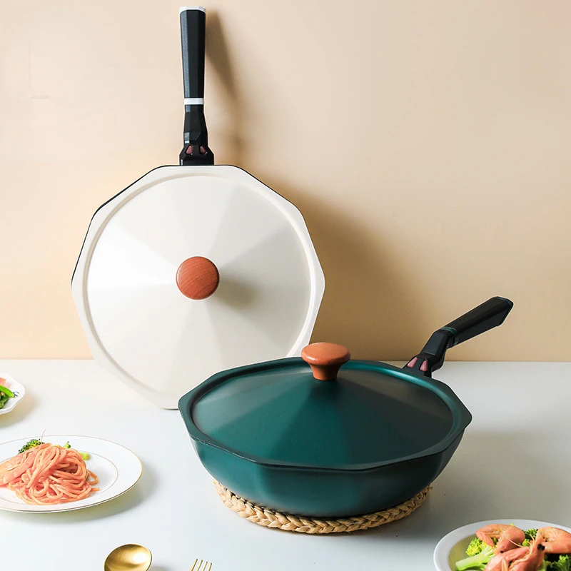 Japanese Style Kitchen Non-stick Frying Pan And Pots Household Cooking Pans With Lid 3096