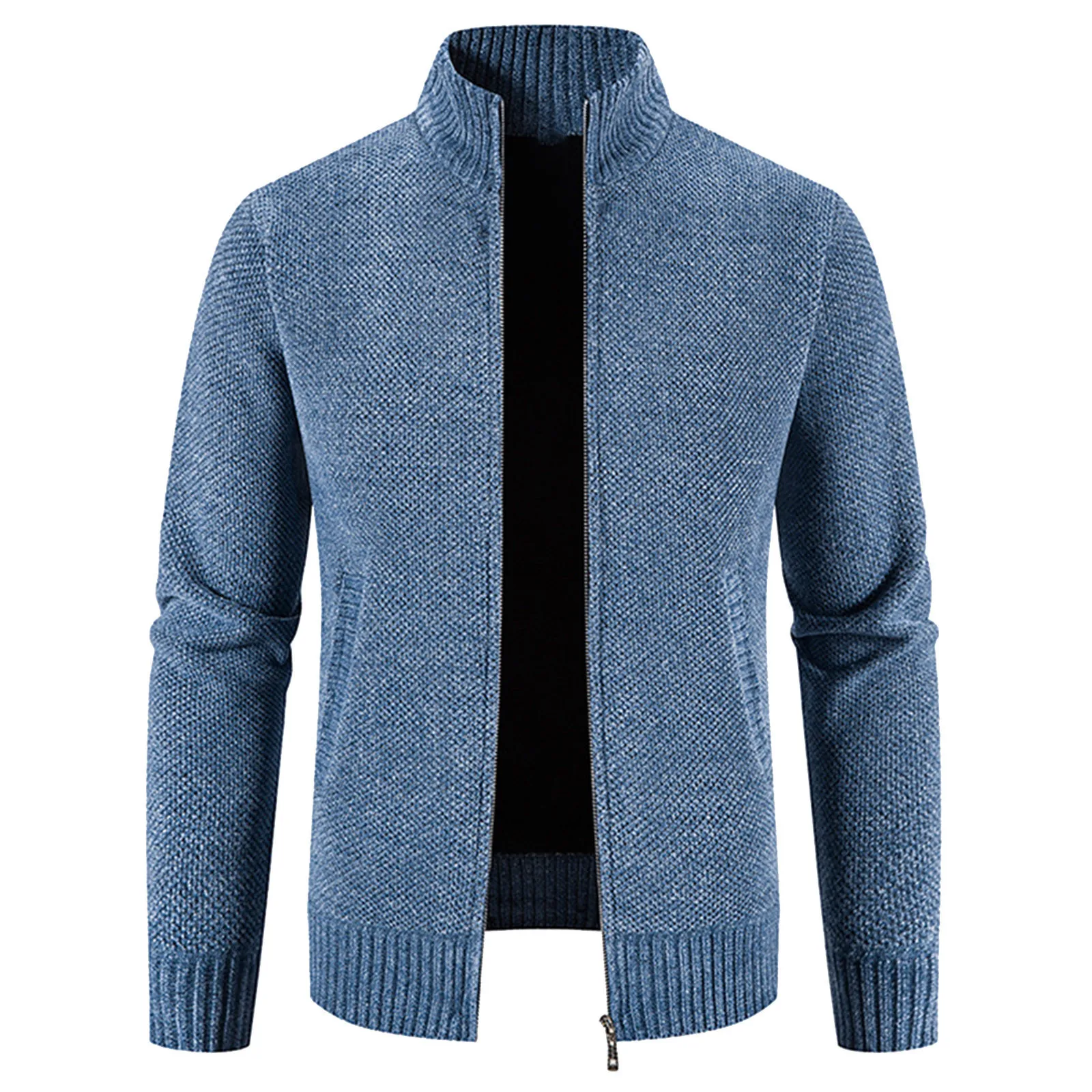 

2022 Autumn Winter Men Solid Color Stand Collar Cardigan Sweater Male Zippered Warm Casual Fleece Knitted Sweater Jacket Jumper