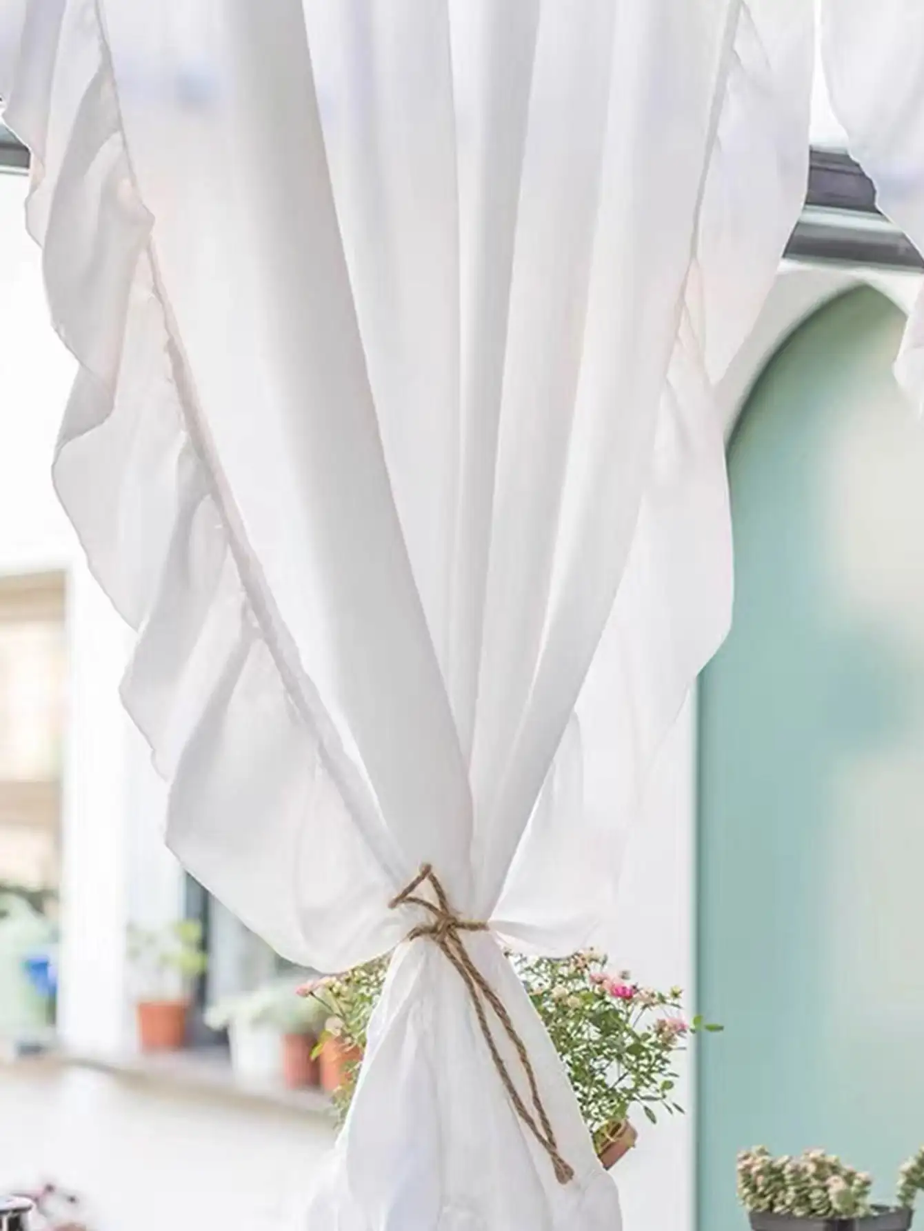 White Half-Curtain Mini for Bedroom Kitchen Door Drape Cafe Window Panel Sheer Tulle Curtain 1 Pcs 5