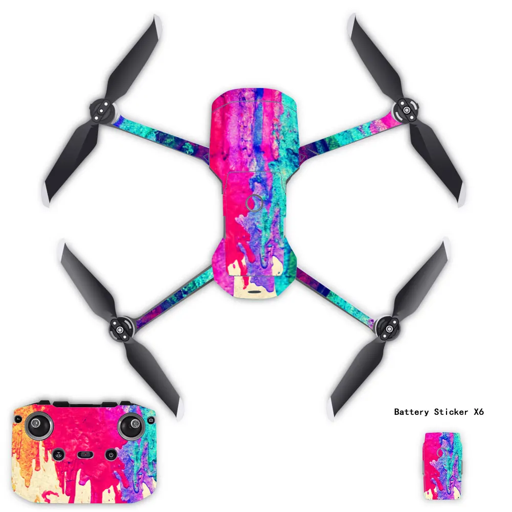 PVC Stickers Waterproof Skin Decals for DJI Mavic Air 2 Decal Skin Sticker Drone Body + RC + 3 Battery Protection Film Cover set 