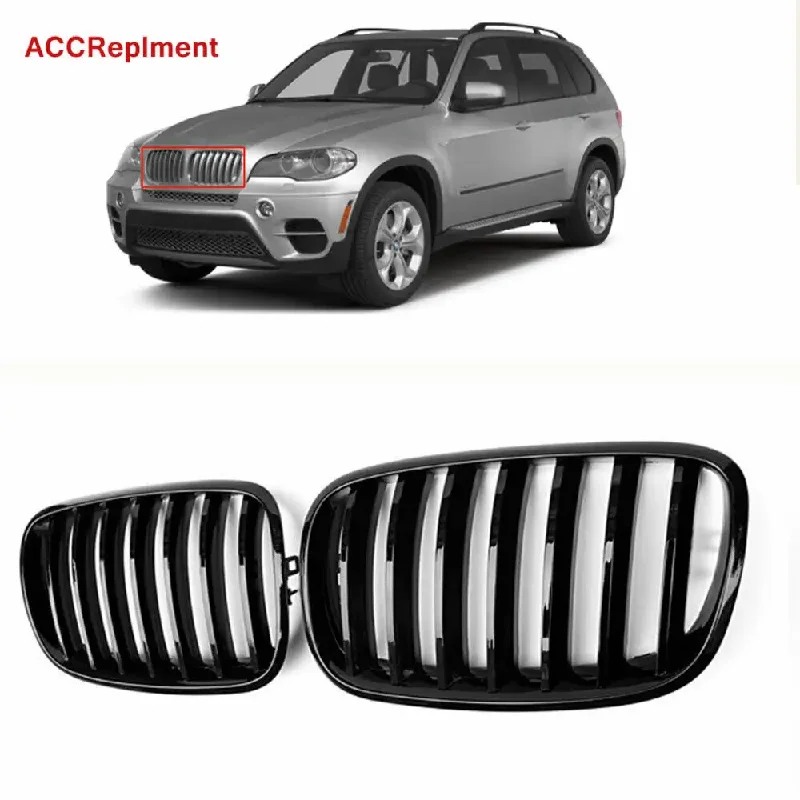 

Black For BMW X5 X6 E70 E71 2007-2013 Car Front Bumper Grilles Racing Grill Kidney Dual Line Grills Gloss Black Grille