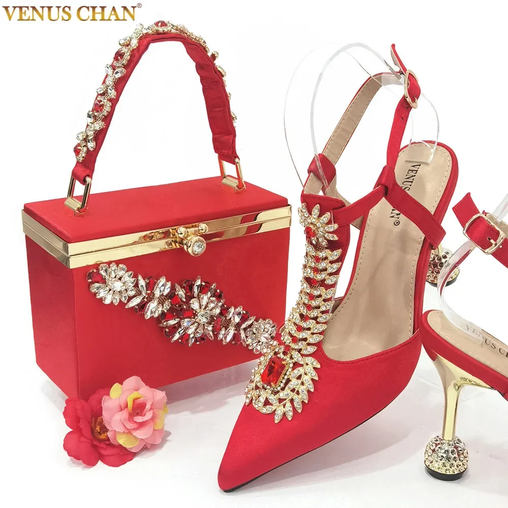

Sexy Design Italian Design Girly Style Pointed Toe Wedding Shoes And Bag, Full Diamond Decoration Metal Closure Bag