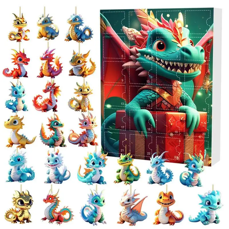 Christmas advent calendar 24 Days Christmas Advent Calendar Cute Acrylic Dinosaur Pendant Toy Christmas Tree Decor Backpack Car 2D Flat Pendants Gifts