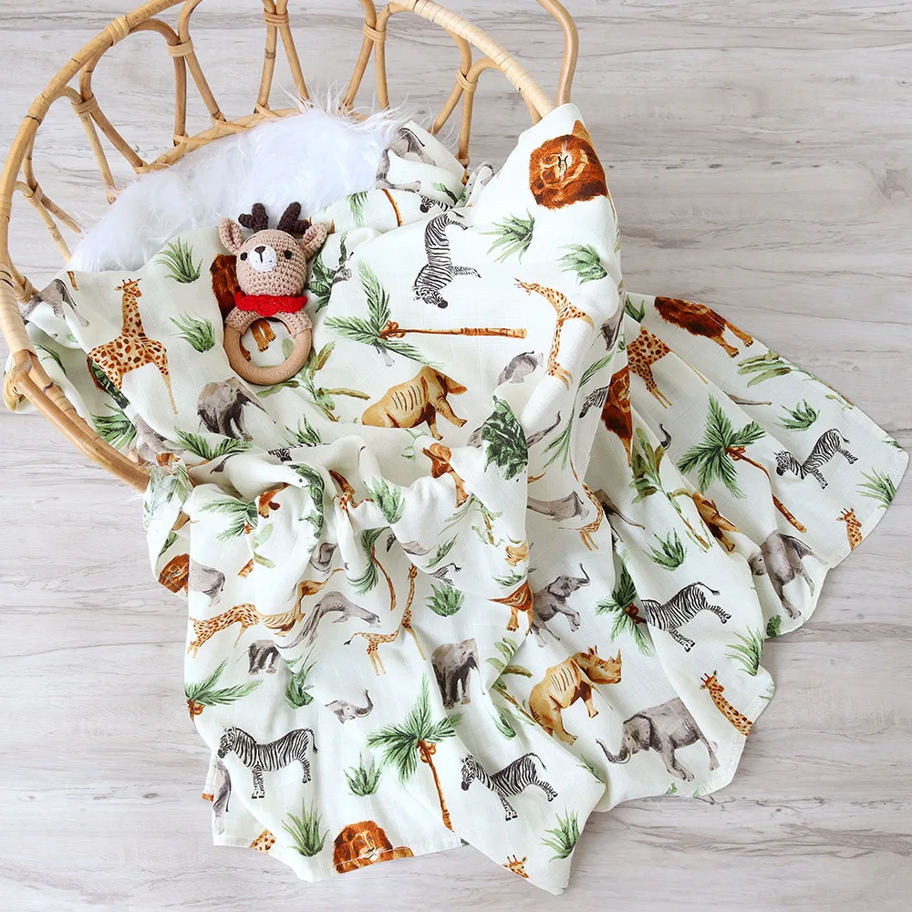 Bamboo Muslin Swaddle Blanket Baby Blankets Newborn Printed Soft Cotton New Born Infant Receiving Wrap 3