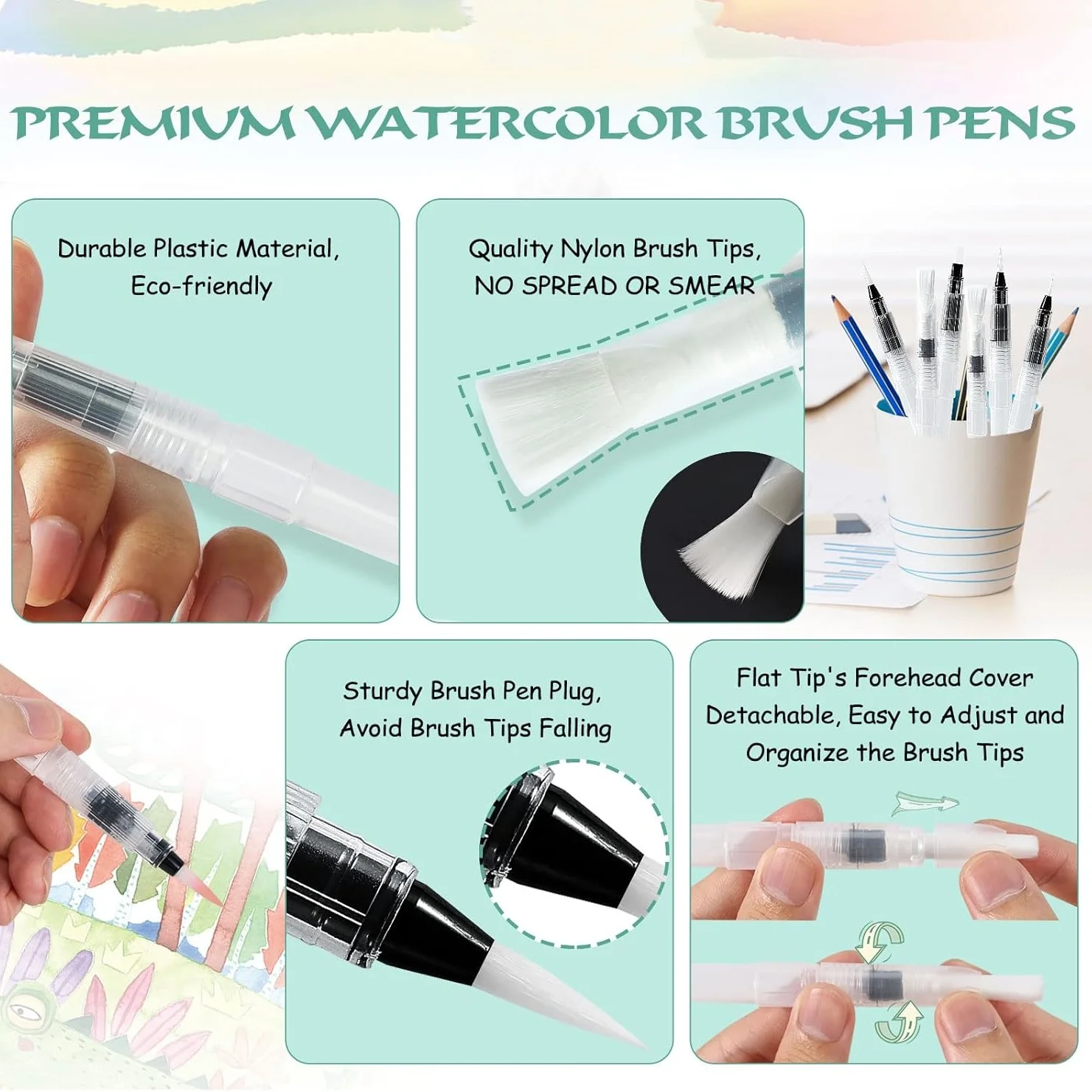 6pcs refillable watercolor pens, watercolor brushes for sketching, watercolor pens, anime comics 3