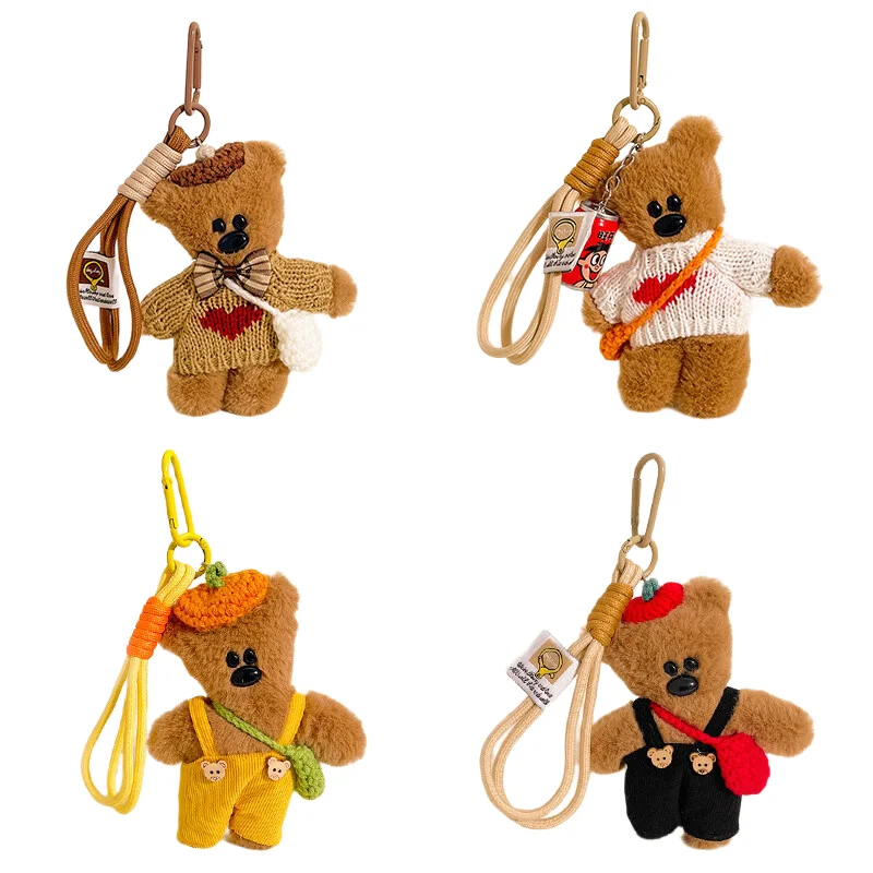 Braunbär Plüsch-Schlüsselanhänger Luxus-Taschenanhänger Niedlicher Bären-Schlüsselanhänger für Geldbörsen Handtaschen Taschenzubehör Auto-Anhänger Teddybären Schlüsselring