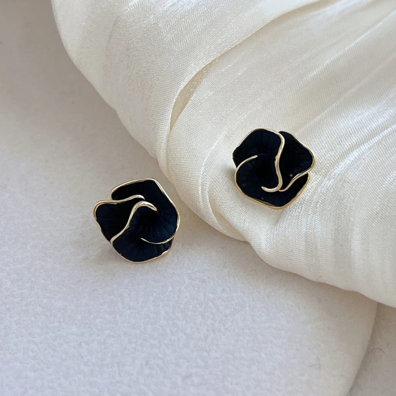 Flower Stud Earrings for Women Folded Unique Design Enamel Multi-layers Floral Small Earrings