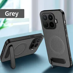 Deluxe Carbon Fiber Textured Frosted Magnetic Stand Phone Case for Xiaomi 17T Pro (GRAY)