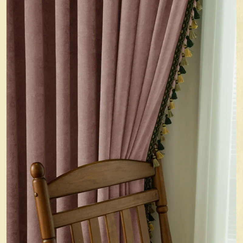 Curtains for Living Dining Room Bedroom American Retro Full Blackout Chenille New French Style High-end 5