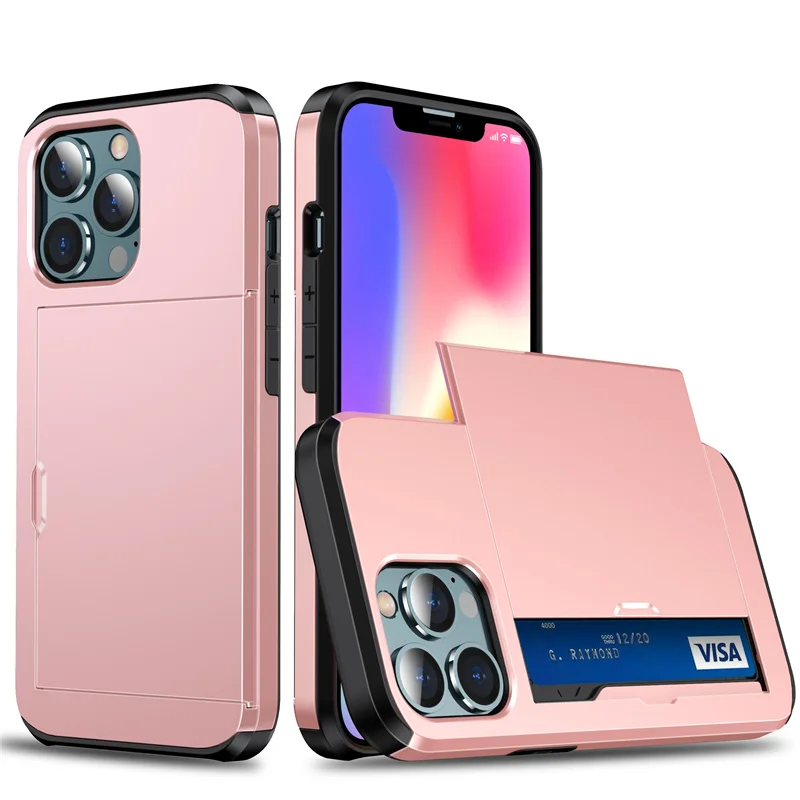 Case For iPhone 16e 15 14 13 12 11 16 Pro Max Mini XS XR 7 8 Plus SE Slide Wallet Card Slot Hard PC Heavy Duty Protective Cover