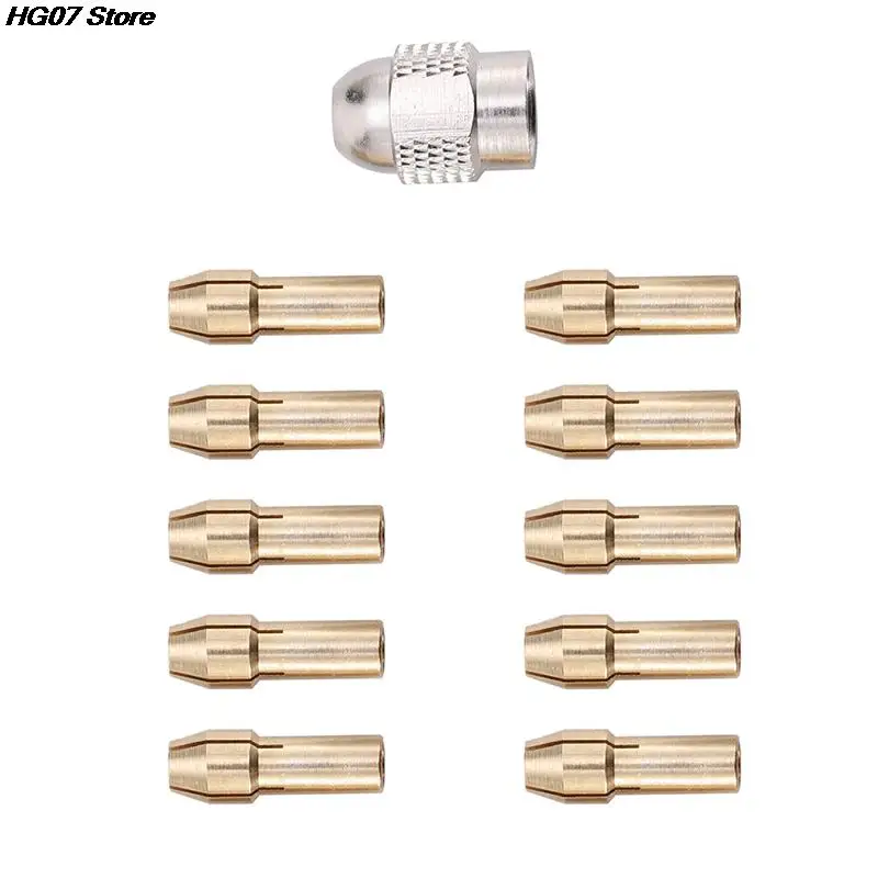 

10/11PCS/lot Golden Mini Drill Brass Collet Chuck 0.5-3.2mm Brass And Nut For Dremel Rotary Tool Accessories Set
