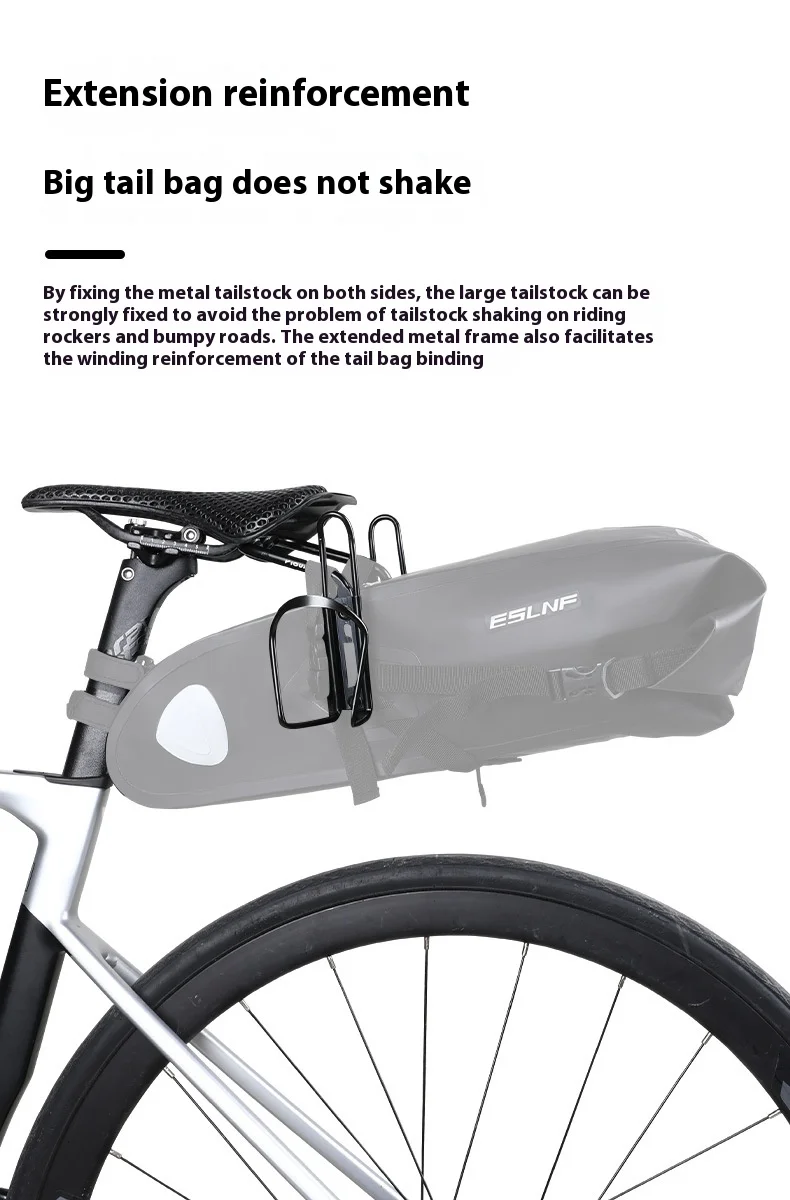 Fahrrad-Gepäckträgertasche mit stabiler Halterung, große Fahrradtasche mit doppelter Flaschenhalterung, Anti-Rüttel-Sitzkonvertierung – Detail 5