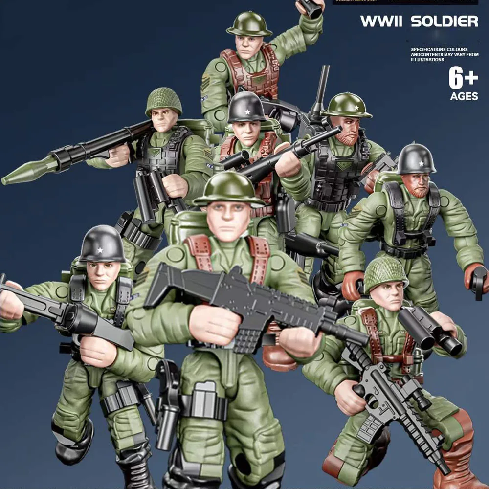 

World Wars Soldiers Troops Figures Building Block Mega Modern Military WW2 Army Forces With Weapons Assemble Toys For Boys Gifts