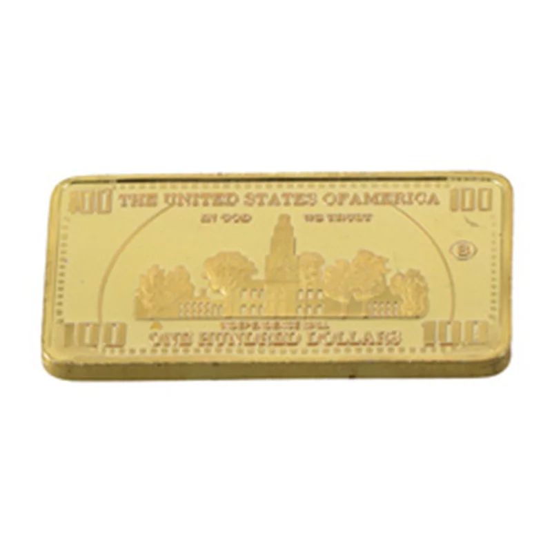 1 peça Barra de Ouro 24k de 100 Dólares Americanos, Moeda Metálica Americana, Barras de Ouro