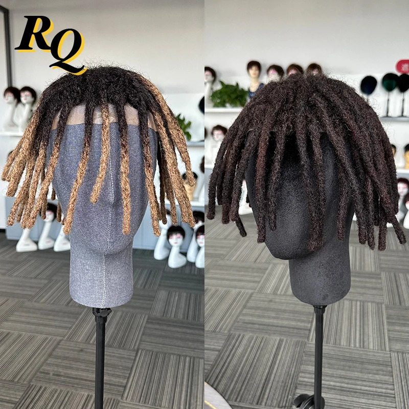 Dreadlock Hair Thin Skin Toupee For Men 100% Human Hair Topper Locs Braided Wig Male 1B Dreadlocs Hair V Looped Toupee Afro Wigs