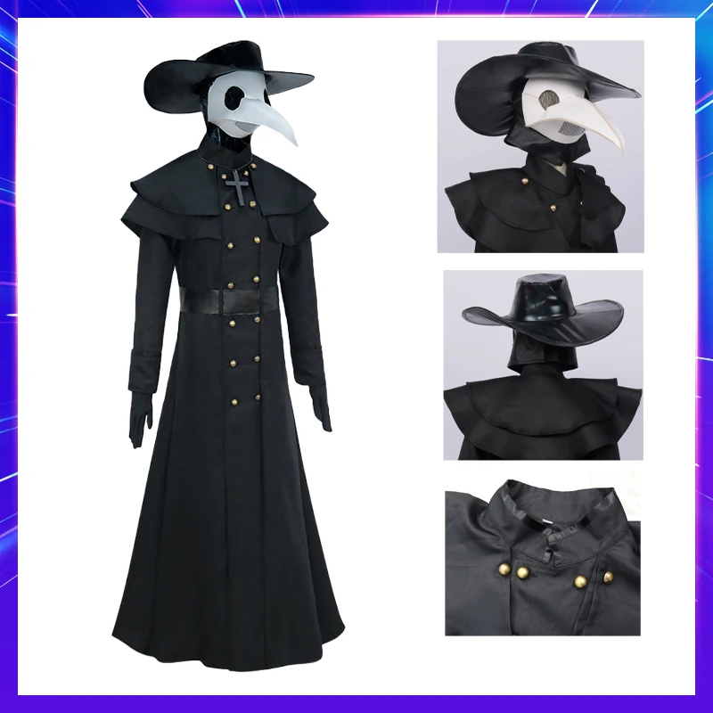 Enhenenhen pestdokterskostuum voor heren, middeleeuwse pestdokterskostuum met pestdoktermasker voor volwassenen, cosplay, Halloween, carnaval