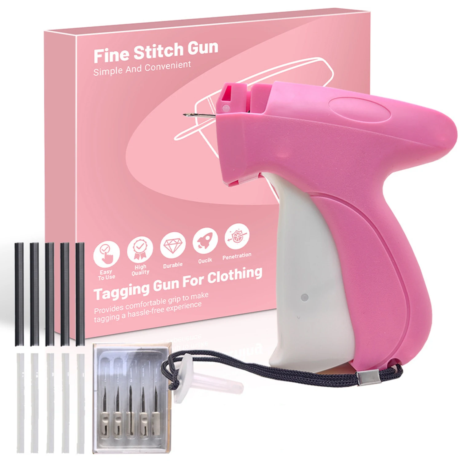 Portable Handheld Stitch Gun for Clothes Quick Repair Kit with 6 Needles 1000 Fasteners (500B/500W) Fabric Tagging Stapler Tool