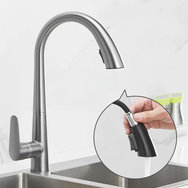 Kitchen sink gun gray hidden pull-out faucet