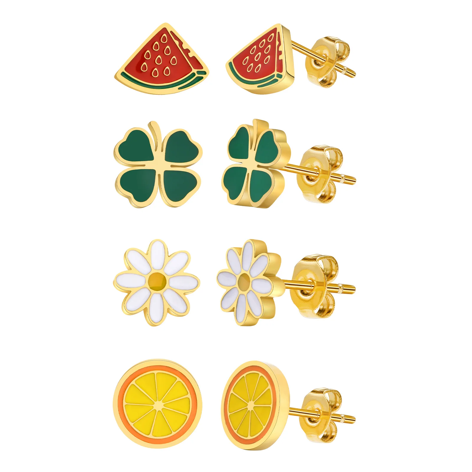 

New Arrival Women Statement Stud Earrings Unique Fruit Orange Design Fashion Jewelry Gold Color Stainless Steel Party Gift