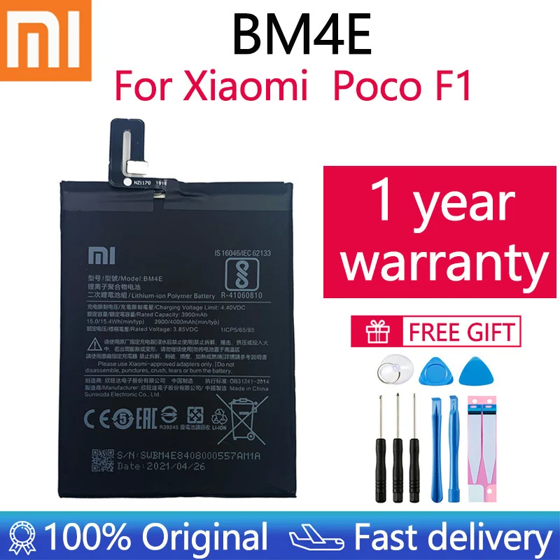 

2021 years 100% Original Replacement Battery BM4E For Xiaomi MI Pocophone F1 battery Authentic Phone Battery 4000mAh Free Tools