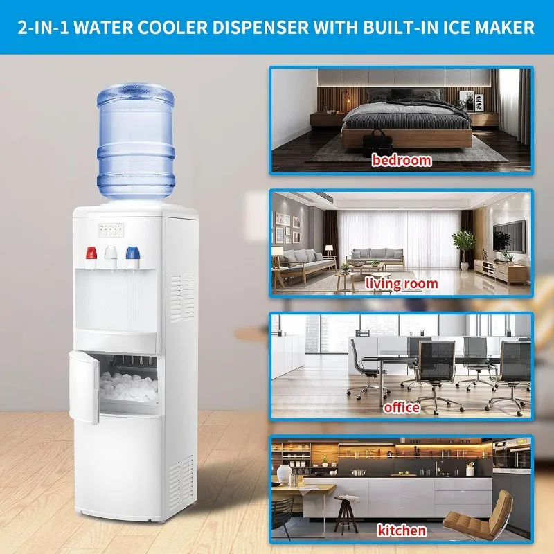 Antarctic Star 2-in-1 Water Cooler Dispenser with Built-in Ice Maker, Freestanding Hot Cold Top Loading Water Dispenser 6