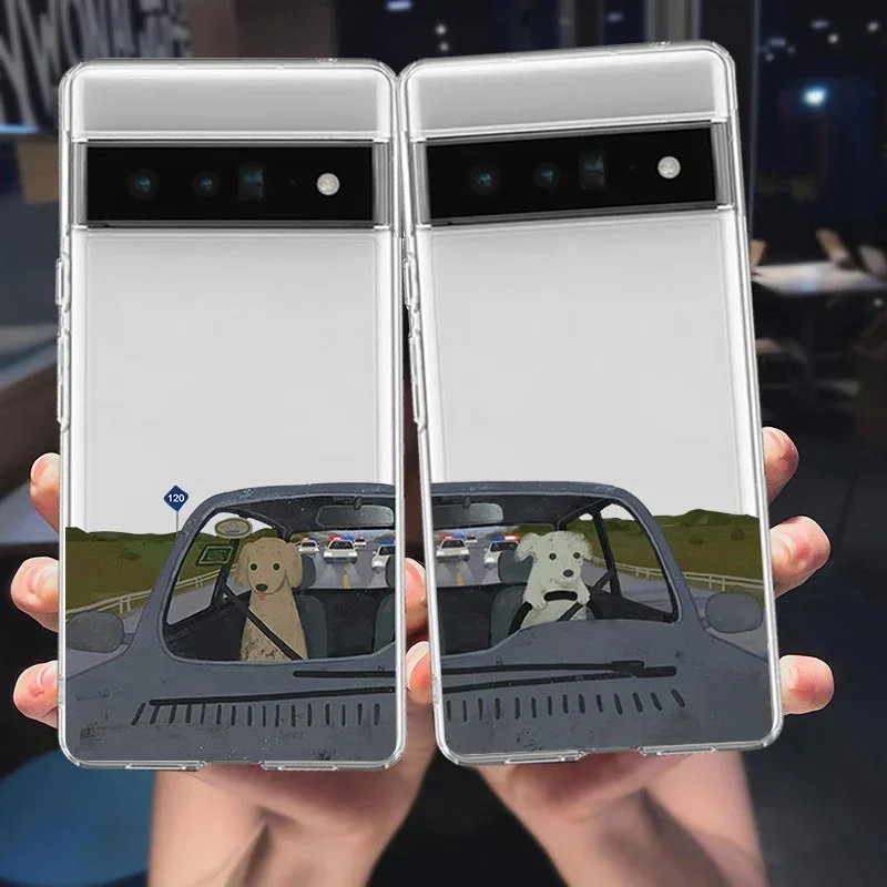 Clear Transparent TPU Phone Case with Funny Cartoon Dog Design