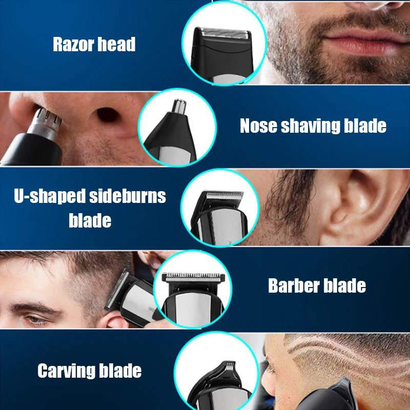 WAIKIL Professional Electric Men's Hair Clipper Hair Trimmer Five in One Shaver USB Rechargeable Cordless Digital Barber 4