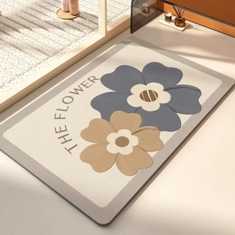 Diatom Mud Absorbent Bathroom Doormat Irregular Flower Pattern PVC Floor Mat Creative Art Bathroom Door Carpet Non-slip Foot Mat 5