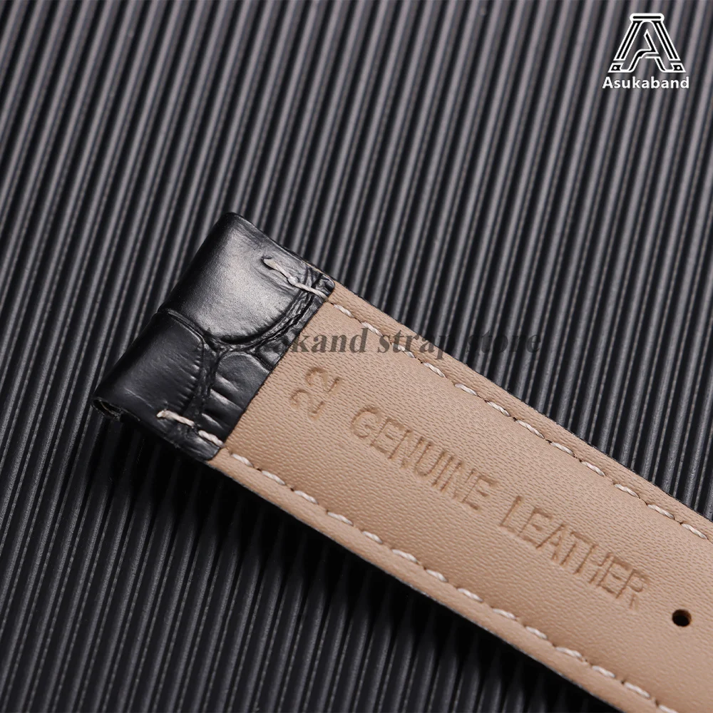 Luxurious Genuine Calfskin Leather Watchband with Butterfly Buckle Closure