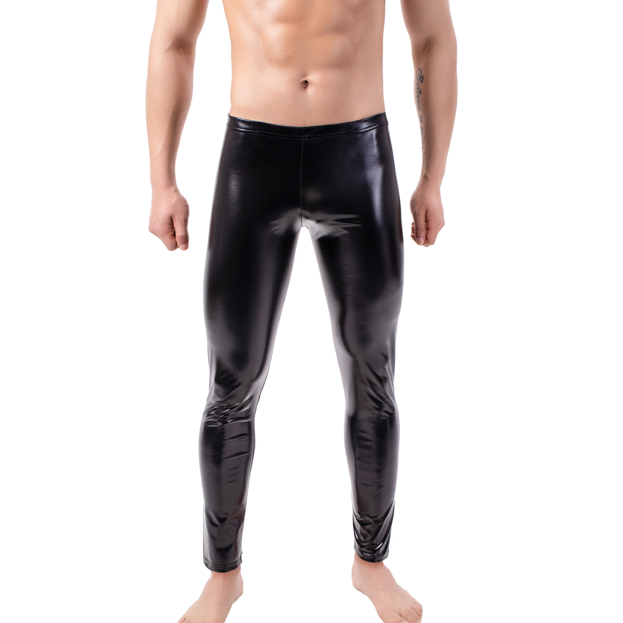 Description Picture 3 of itemYUFEIDA Men's PU Leather Legging Skinny Pouch Pants Tight Erotic Temptation Trousers Clubwear Tight Stretchy Casual Sexy Legging