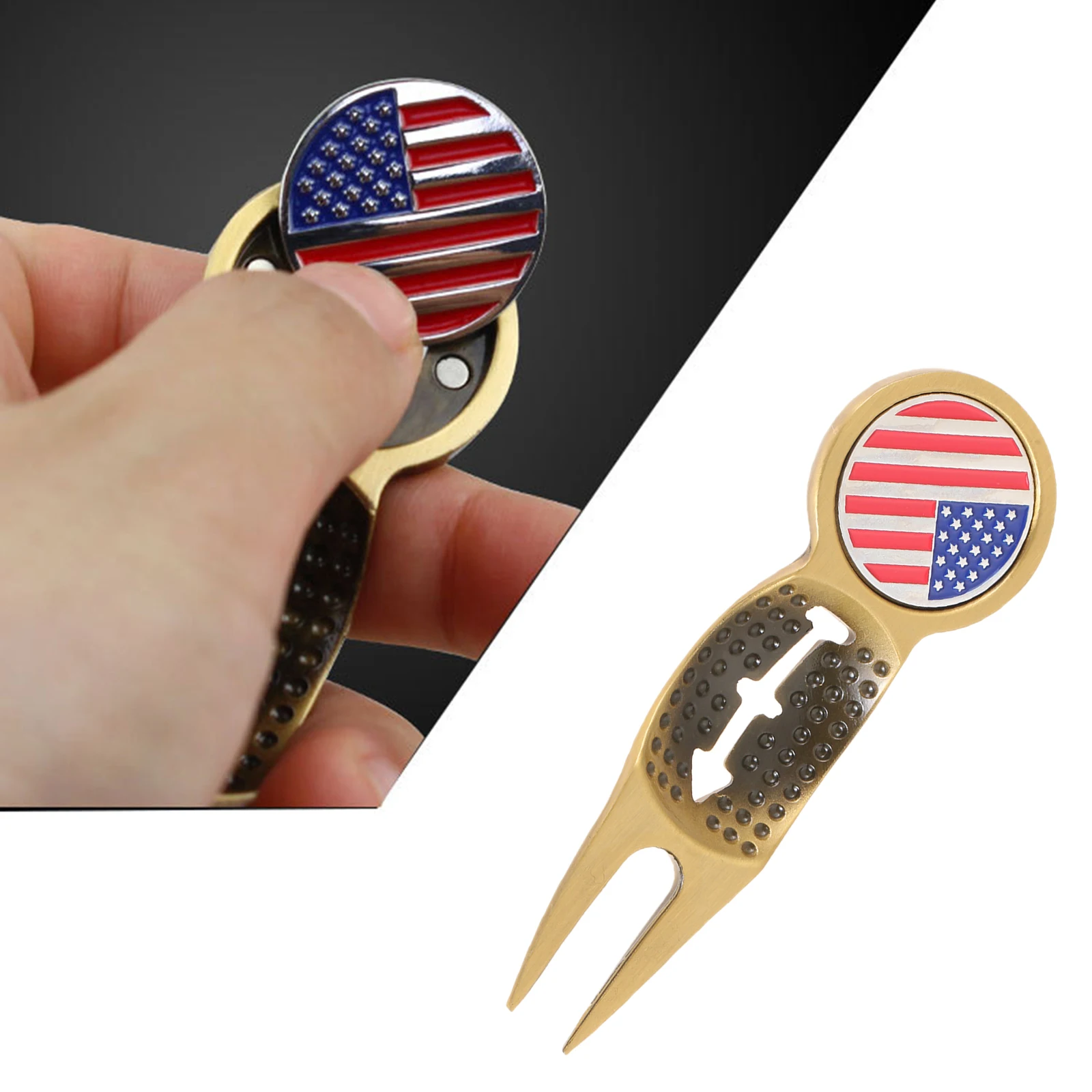 

1 Pc Golf Divot Tool American Flag Pattern Metal 8.8x2.9cm Repair Green Ball Marks with Removable Ball Marker Golf Training Aids