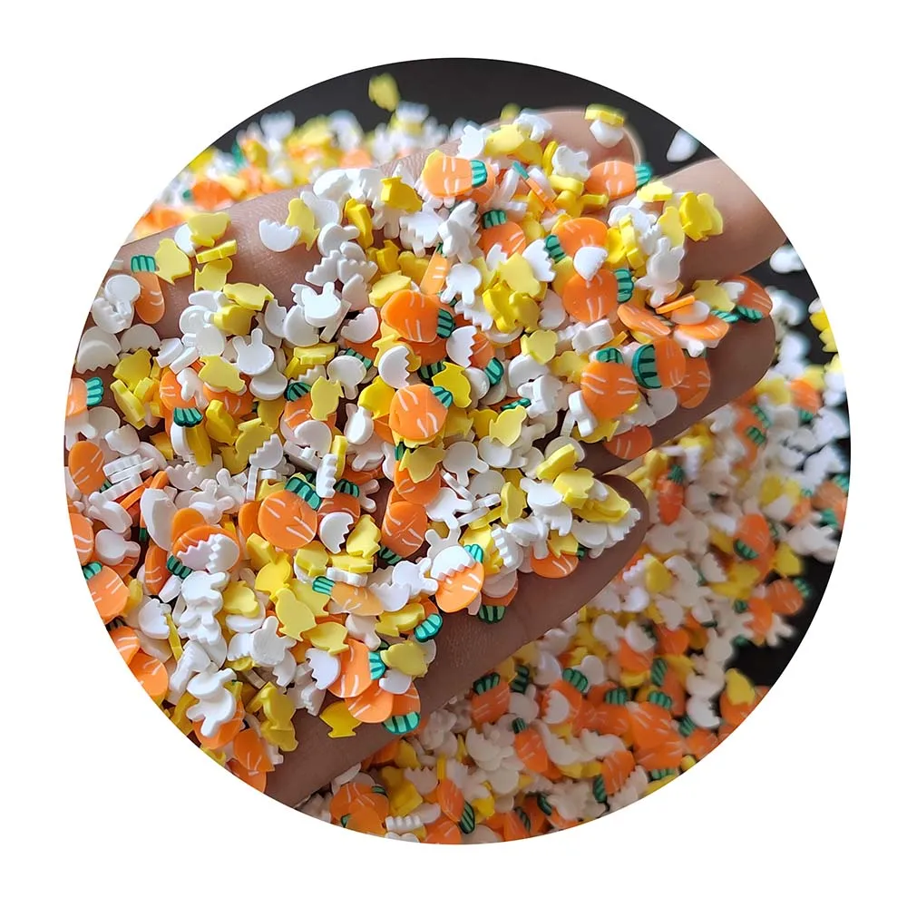 Orange Carrot White Bunny Rabbit Yellow Chicken Easter Mix Polymer Clay Sprinkle Slices For Holiday Party Decoration