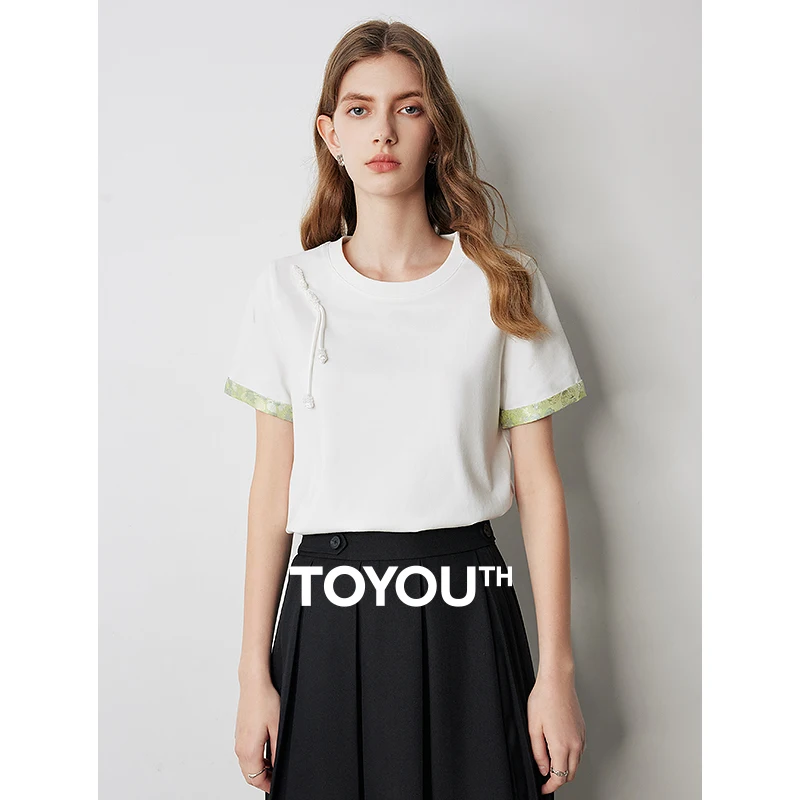 

Женская футболка в китайском стиле, с круглым вырезом и пуговицами