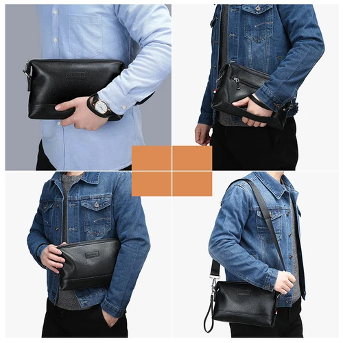 남성용 정품 가죽 클러치 백, 다기능 숄더 메신저 백, 부드러운 암소 가죽 패션, 남자 클러치 지갑 4