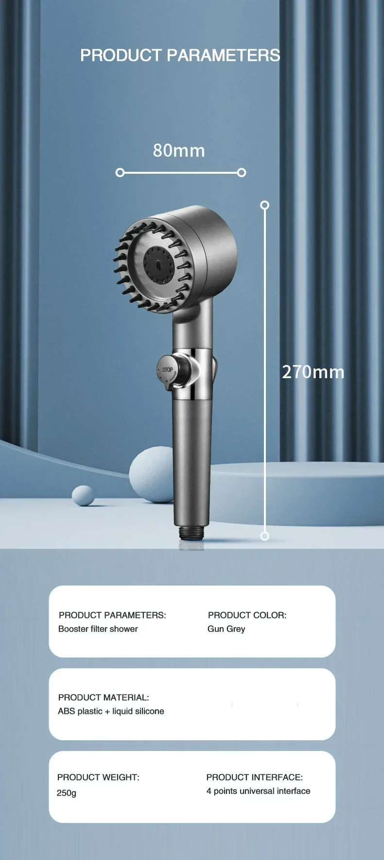 Description Picture 2 of itemHigh Pressurized Filter Shower Head 3-mode Adjustable Spray with Massage Brush Rain Faucet Bathroom Accessories