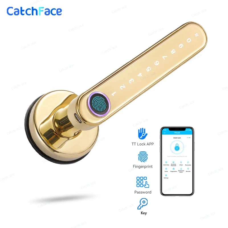 BluetoothBiometricfingerprintlockKeyGoldcolorTTlockAPPDigitalSmartdoorlock