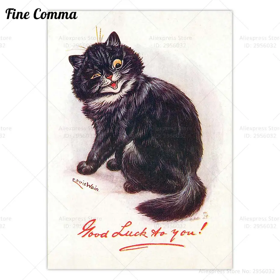 Louis William Wain Art Print Poster Black Kitten Canvas Painting Sweet Cat  Wall Picture Cute Animal Decor - AliExpress