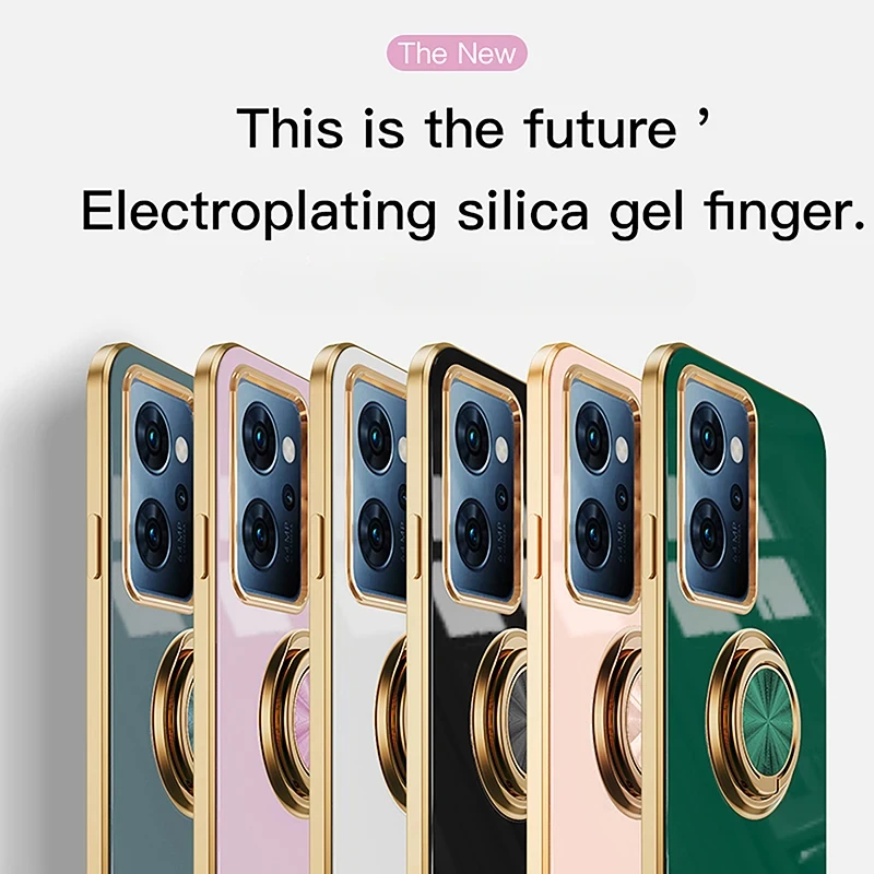 Luxury Plating Gloss Silicone Phone Case with 360° Rotating Ring Holder