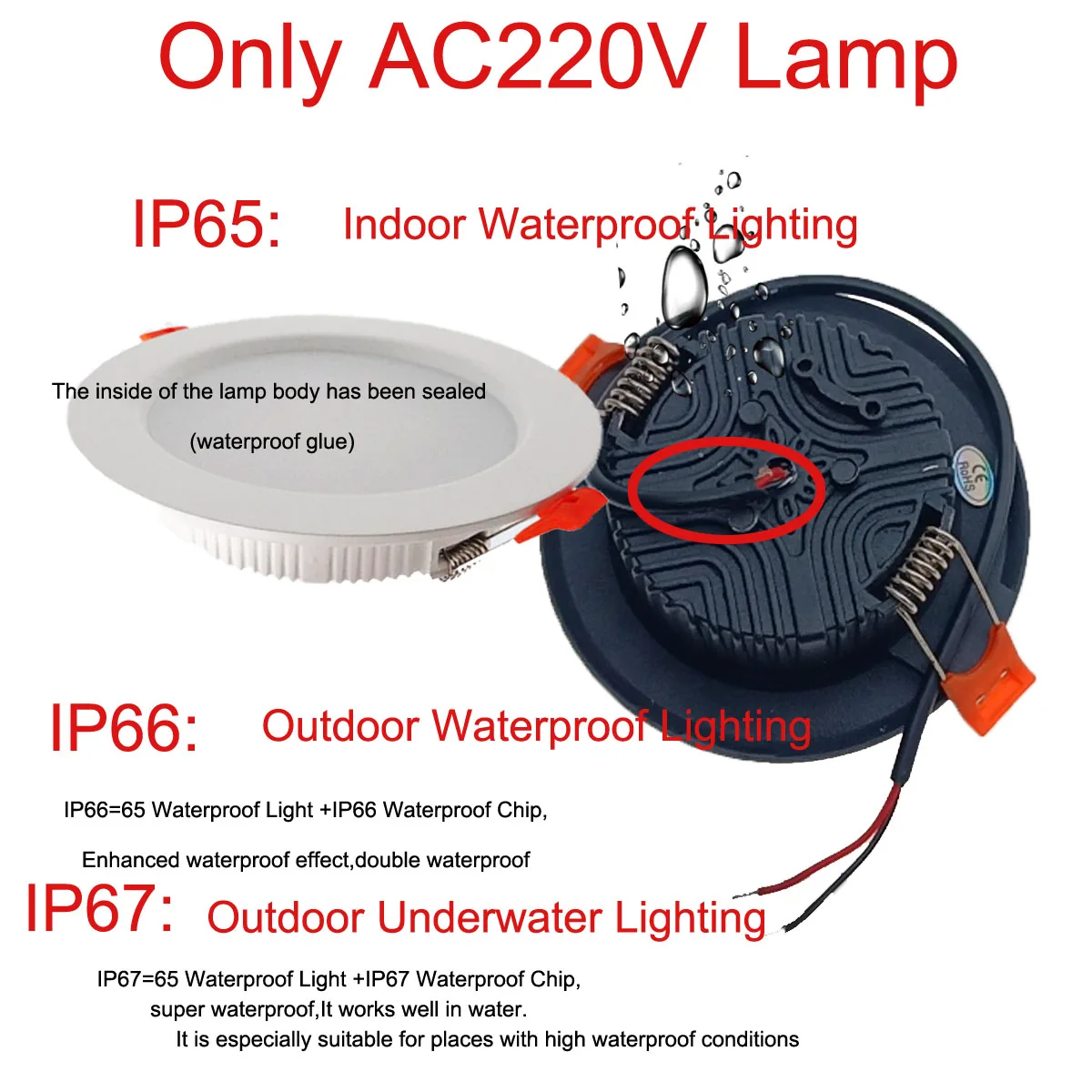 Tanie Wpuszczana 220V LED wodoodporna kuchnia LED typu Downlight IP65 lampa sklep