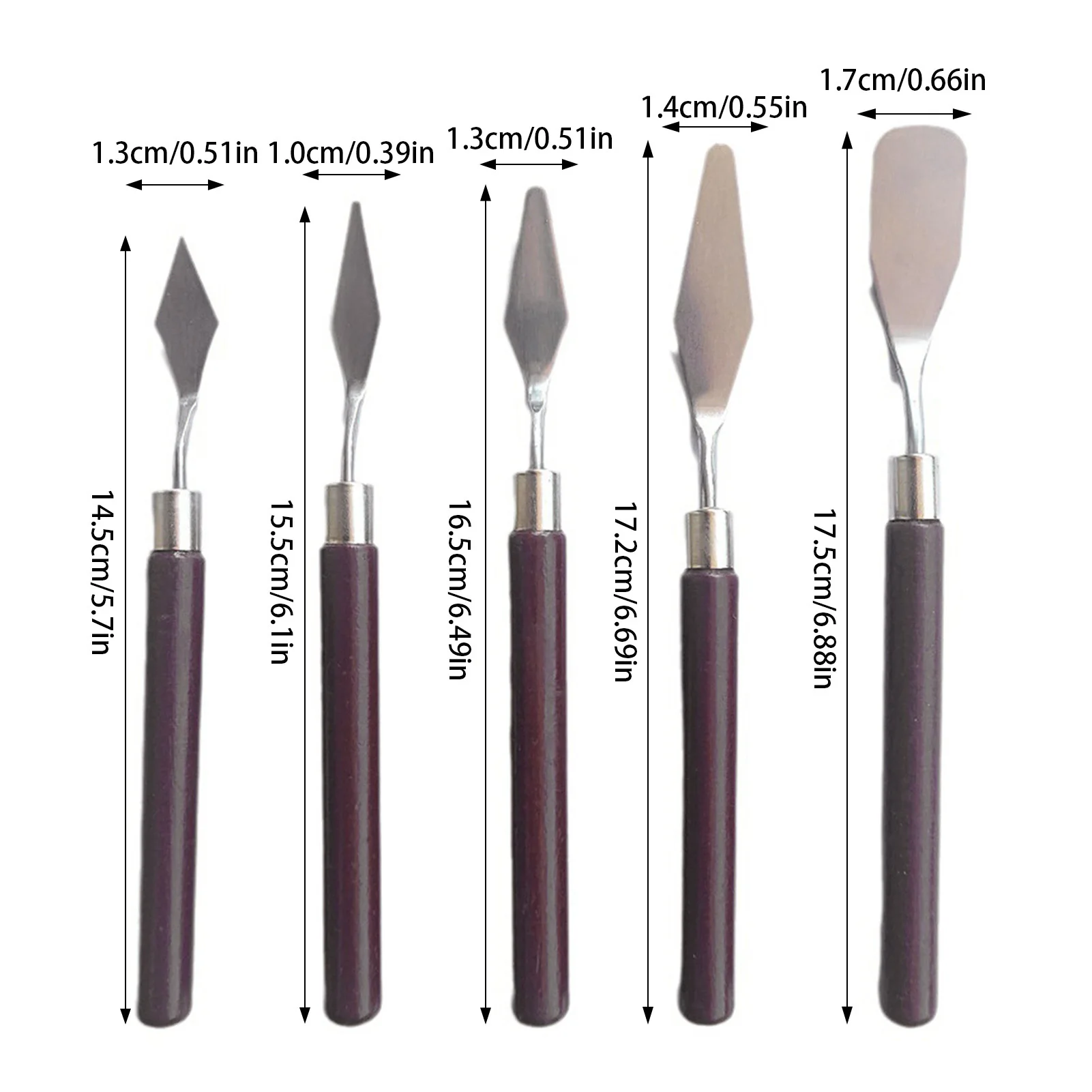5pcs 아트 오일 페인팅 스크레이퍼 페인트 스크레이퍼 나무 손잡이 팔레트 나이프 세트 구아슈 유화 학습자용