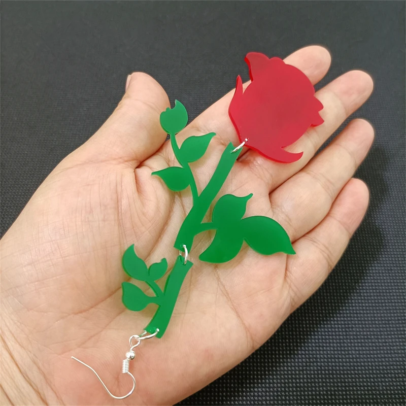 KUGUYS Extra große Rosen-Ohrringe für Damen, Acryl, Sommerschmuck, Retro-Gothic-Blume, klassisches Zubehör – Detail 14