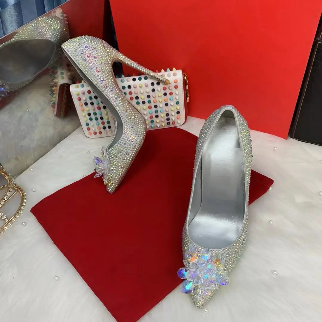 

Doris Fanny Silver Wedding Party Bling Crystal Pointed Toe Elegant and Fashion Women High Heels Shoes