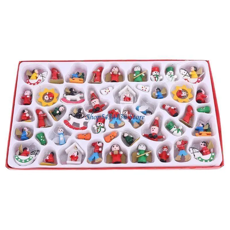 H7ED 48 PCs Weihnachtsbaumhänge Ornamente Weihnachten Vintage Holzausschnitte für Zuhause – Detail 10