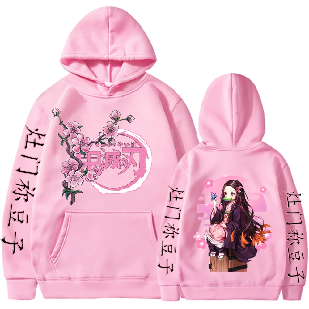 Demon Slayer Anime Hoodies Kamado Nezuko Manga Printed Men Women Hooded Pullovers Oversized Streetwear Male Harajuku Sweatshirt 4
