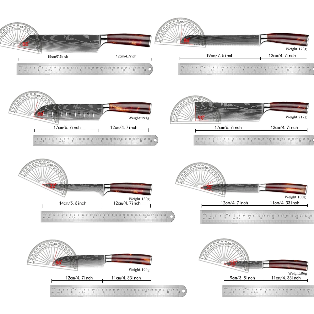 Kitchen knife Set 1-8Piece 7Cr17Mov Stainless Steel Chef Knife Ultra Sharp Santoku Cleaver Utility Knife Cooking Knives kitchen knives