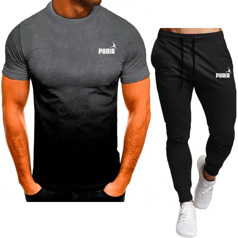 2024 3D Gradient T-shirt Top, Soft, Breathable, Quick Drying, Lightweight Pants, High-Quality Polyester Fiber Set