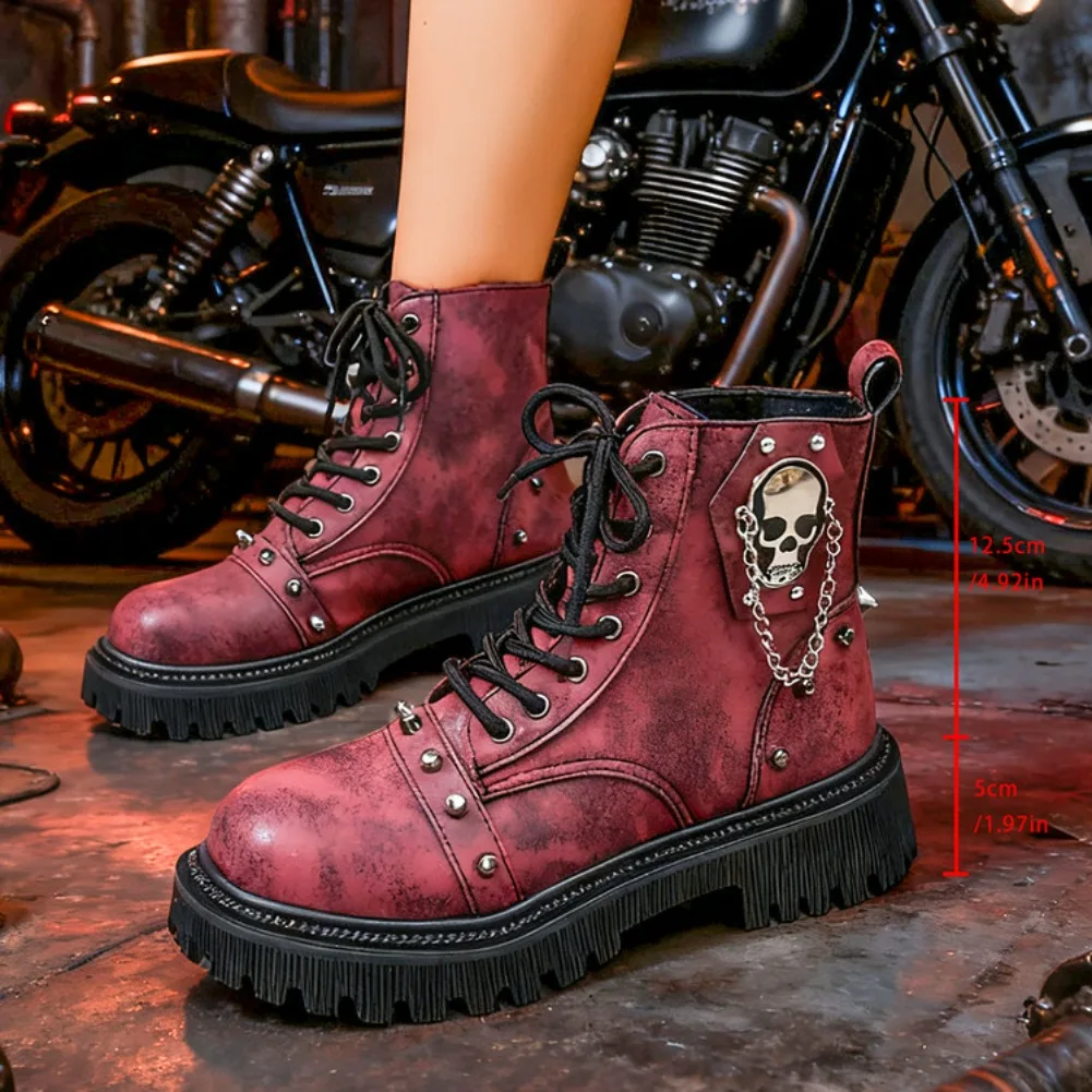 Women's Ankle Boots Fashion Gothic Platform Botas British Short Boot Motorcycle Boots for Women Designer Rivet Punk Boots Botas